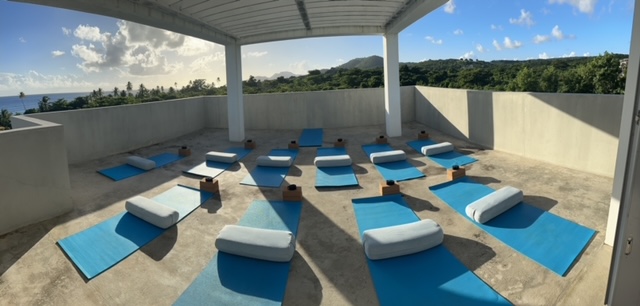 yoga retreat rooftop class at a luxury villa 