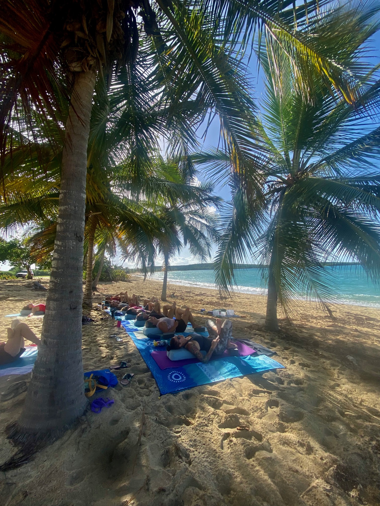 relaxing yin yoga on the beach