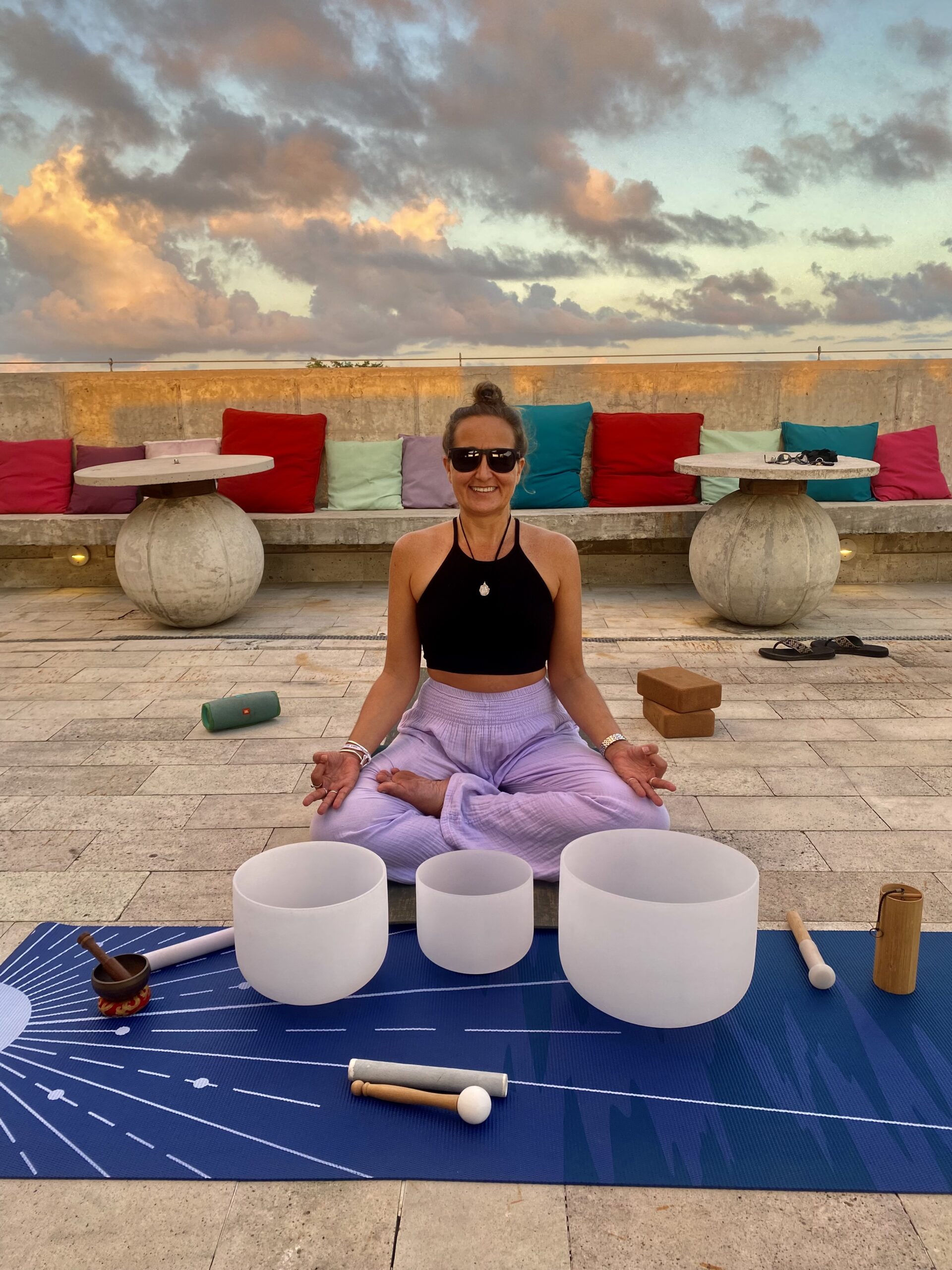 yoga teacher photo sunset sound bath