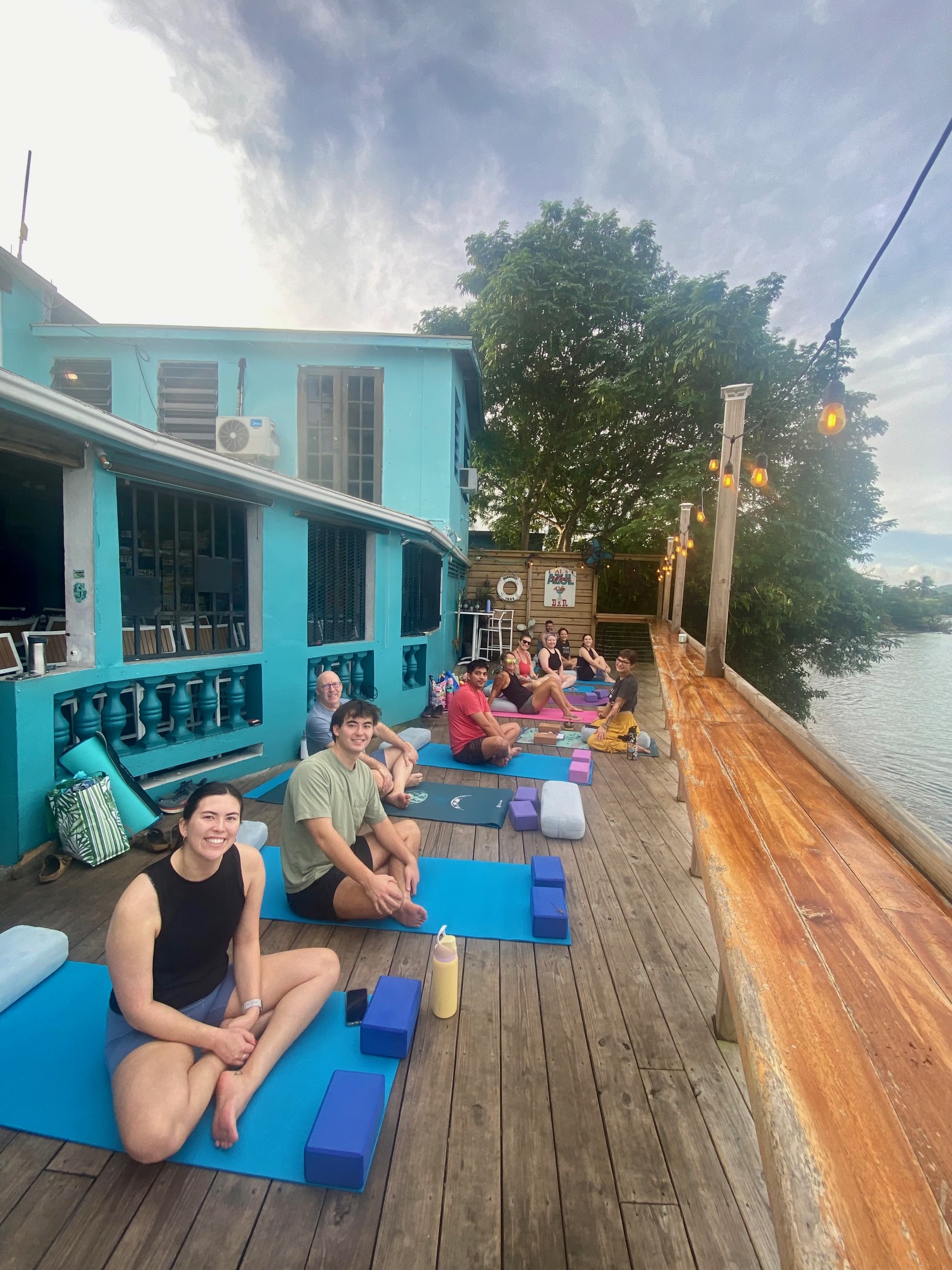 yin yoga class on the deck at mar azul vieques