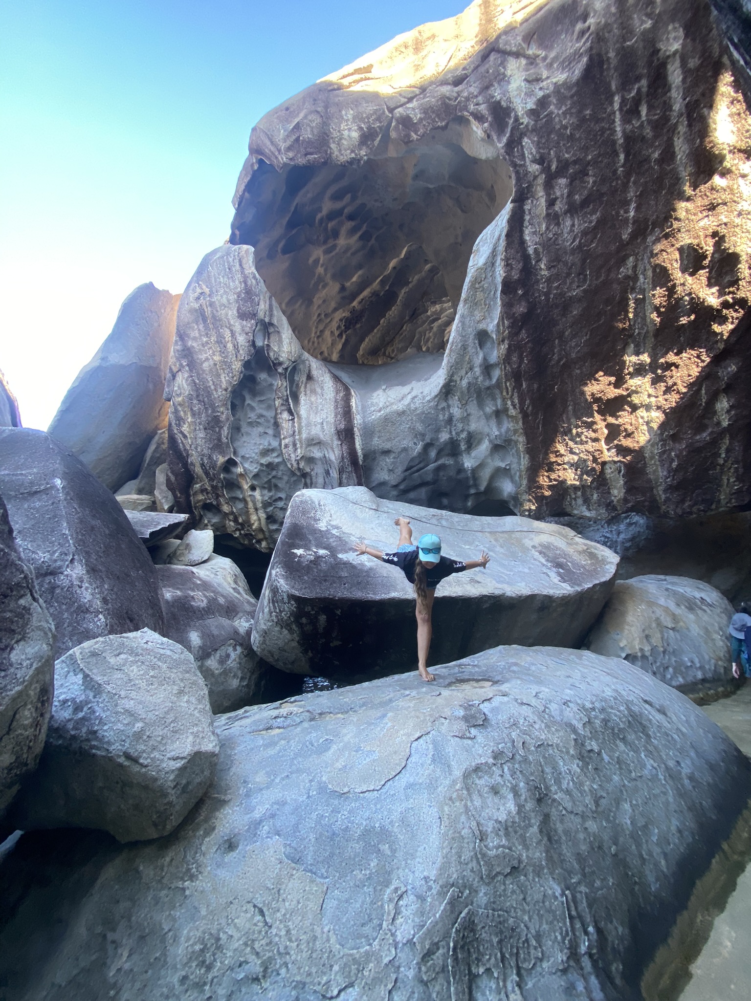 warrior pose at the baths virgin gorda