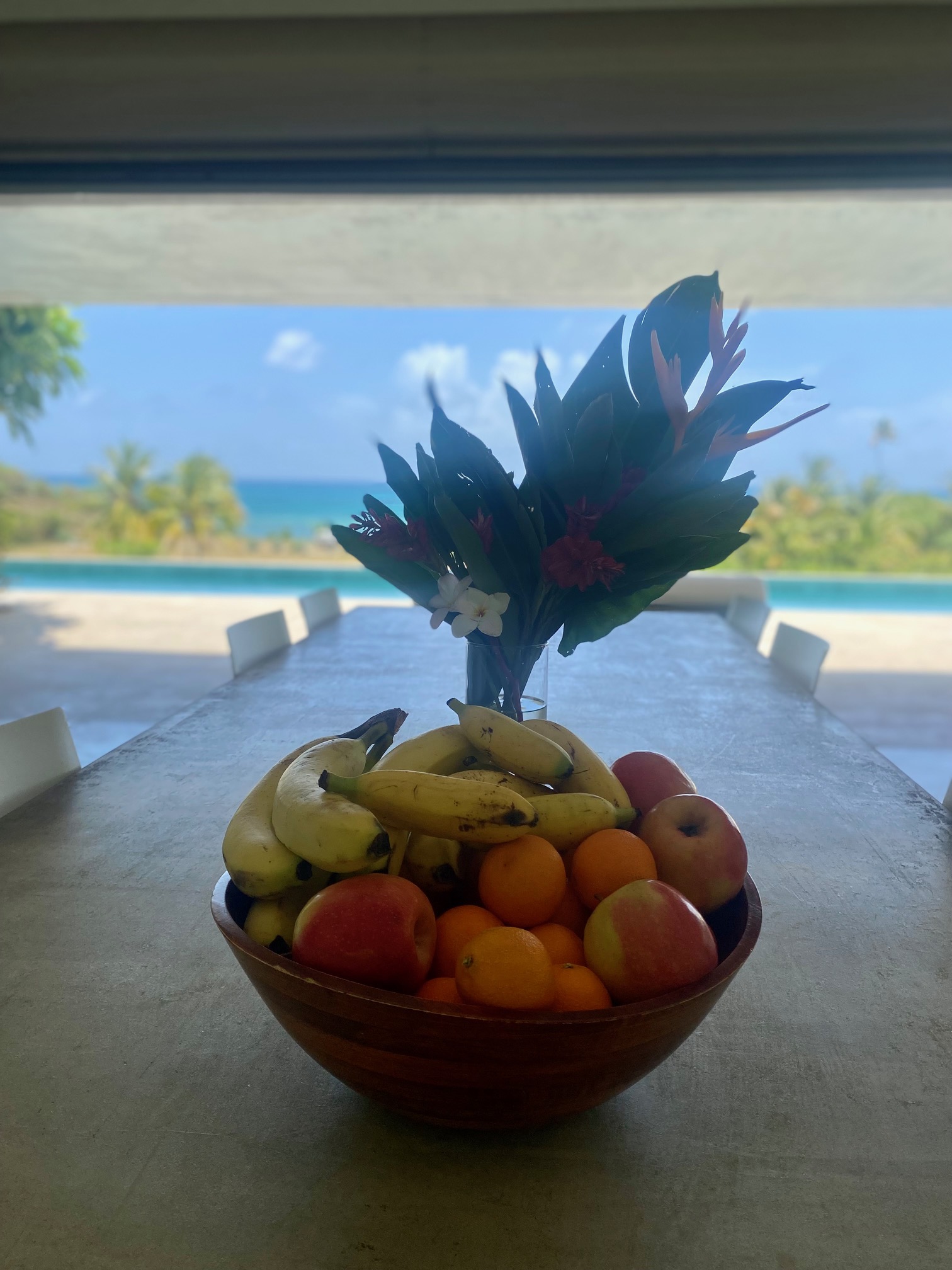fruit bowl on main table at a yoga retreat