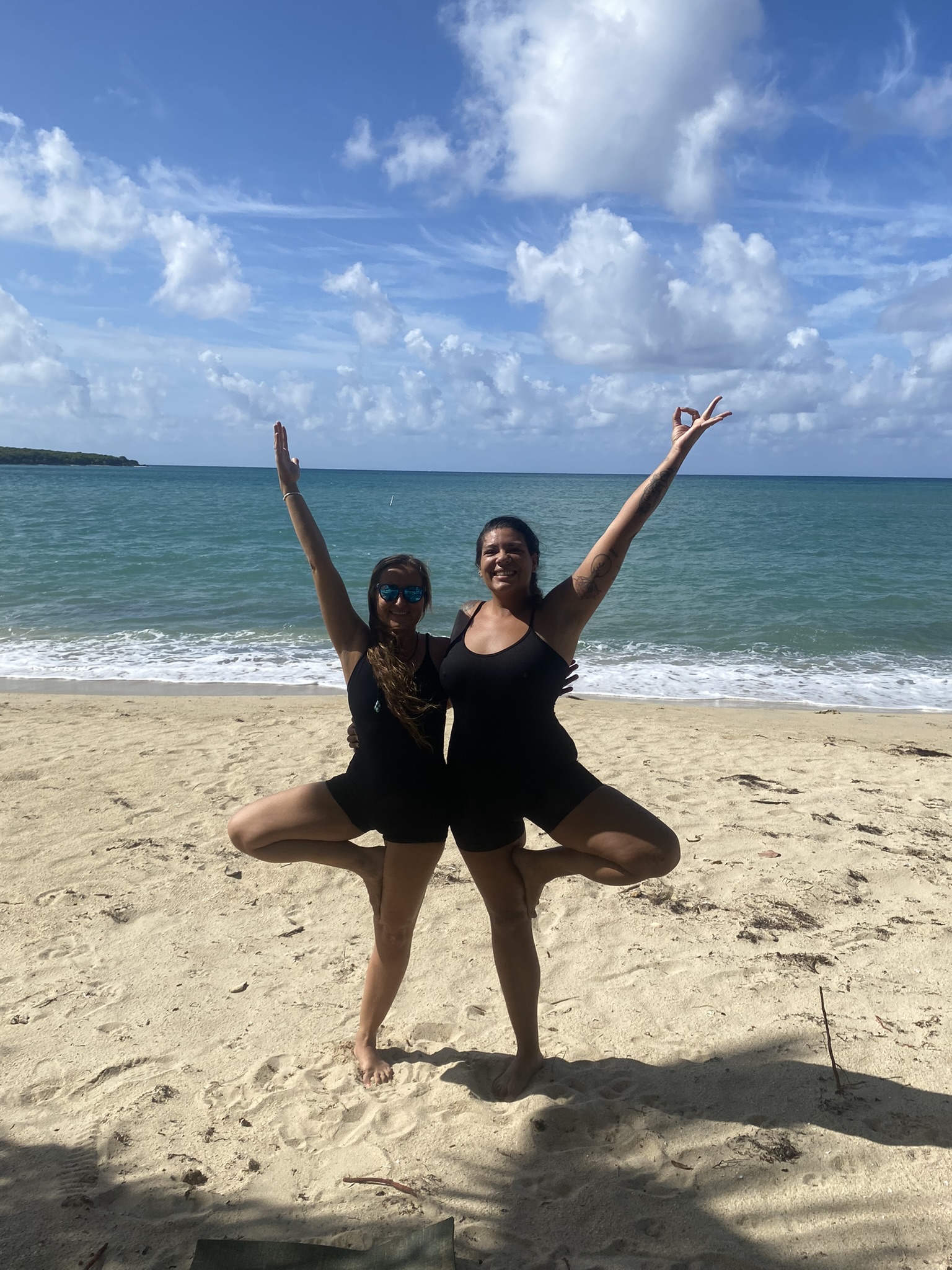 beach yoga students
